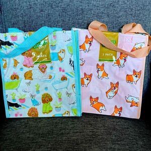 2-Pack Pampered Spa Dogs Corgi Dog Reusable Tote Bags Set